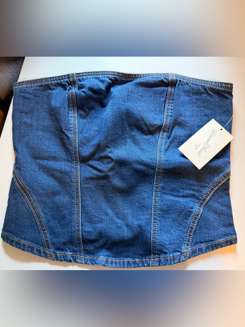 Universal Thread Blue Denim Strapless Crop Top